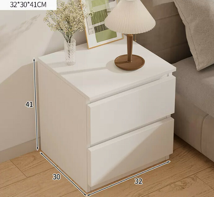Popular small and simple bedside table (double drawer warm white)