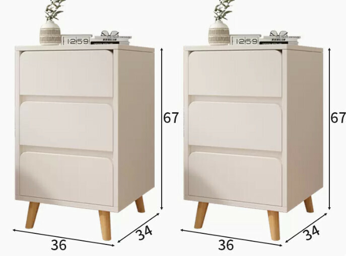 Popular bedside table, modern and simple (combination model with three drawers, warm white, 36*34*67cm)