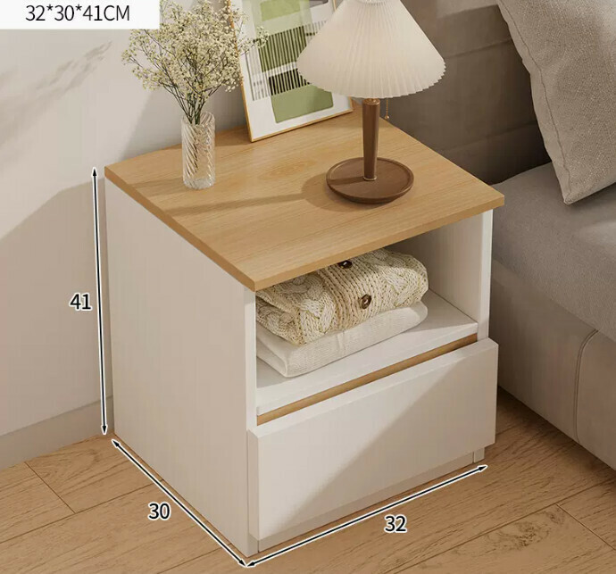 Popular small and simple bedside table (single-drawn beech + white)