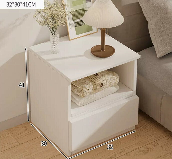 Popular small and simple bedside table (single drawer warm white)