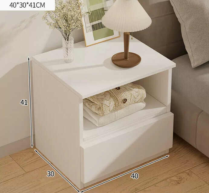 Popular small and simple bedside table (extra large model - single drawer warm white)