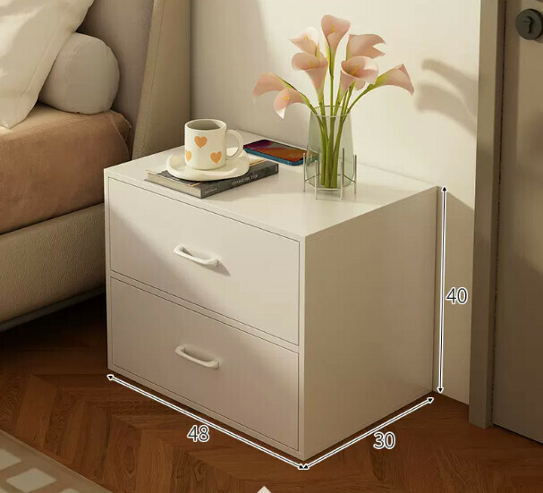 Popular bedside table, simple and modern (double-drawn warm white 48*30*40cm)
