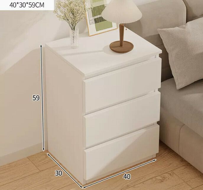 Popular small and simple bedside table (extra large model - three drawers warm white)