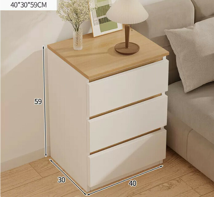 Popular small and simple bedside table (extra large model - three-drawn beech wood + white)