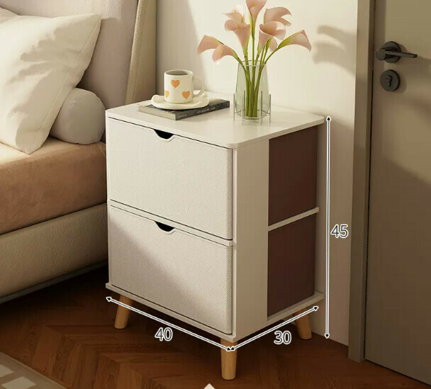 Popular bedside table, simple and modern ([upgraded] warm white + double fabric draw 40*30*45cm)
