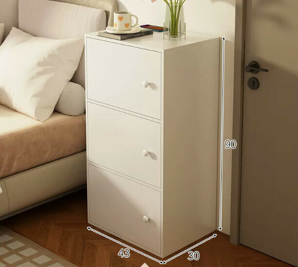 Popular bedside table, simple and modern (three-door warm white 43*30*90cm)