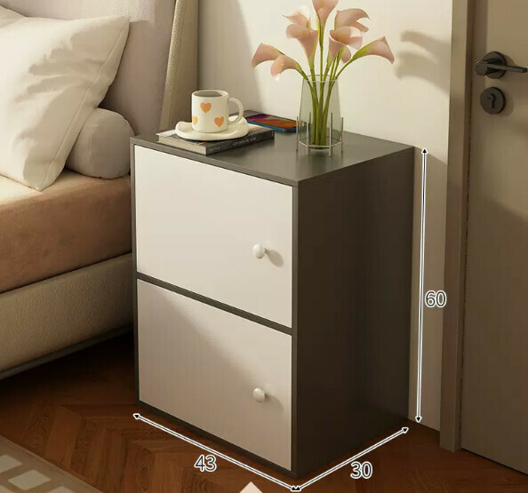 Popular bedside table, simple and modern (double-door Haoyue gray + white 43*30*60cm)
