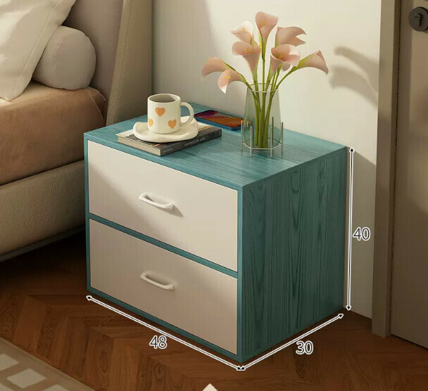 Popular bedside table, simple and modern (double-drawn blue + white 48*30*40cm)