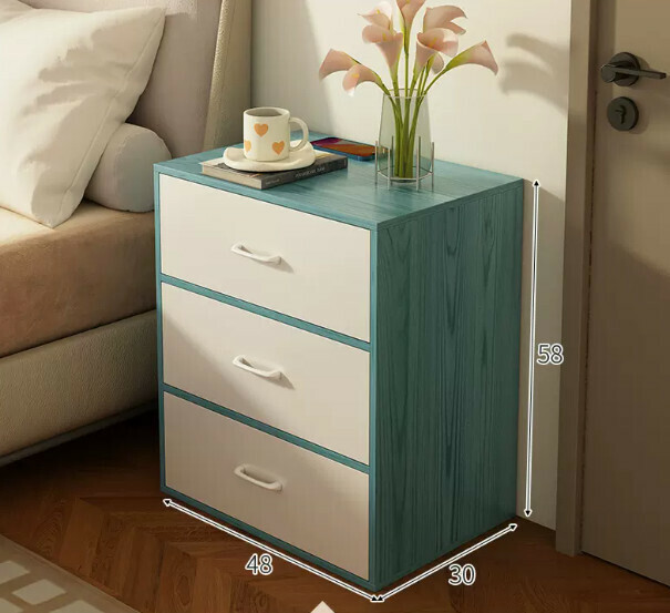 Popular bedside table, simple and modern (three drawers blue + white 48*30*58cm)