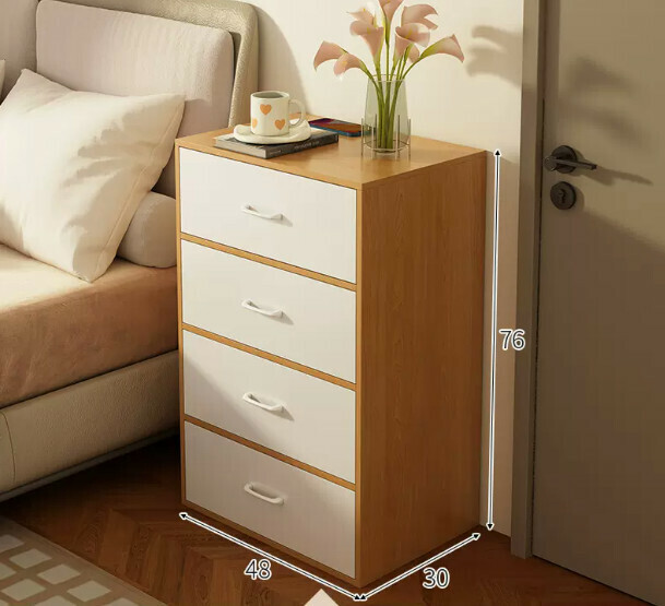 Popular bedside table, simple and modern (four drawers imitation solid wood + white 48*30*76cm)