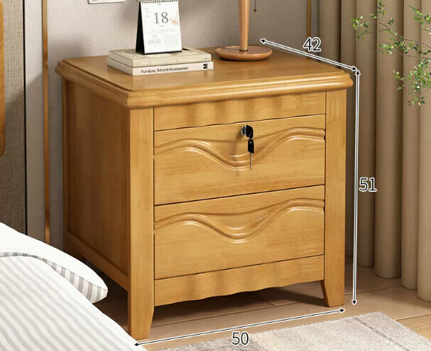 Hot model all solid wood bedside table (crescent style + lock [solid wood installation-free] beech color)