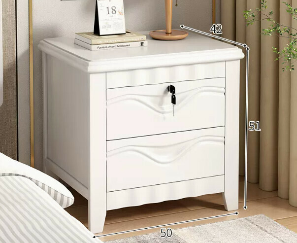 Popular all-solid wood bedside table (crescent style + lock [solid wood installation-free] warm white)