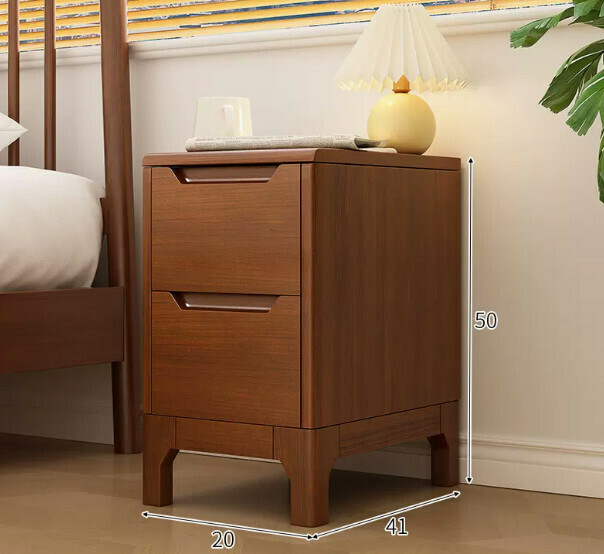 Popular small solid wood bedside table (dark walnut color 20*41*50cm)