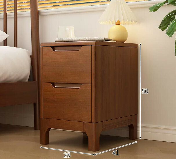 Popular small solid wood bedside table (dark walnut color 25*41*50cm)