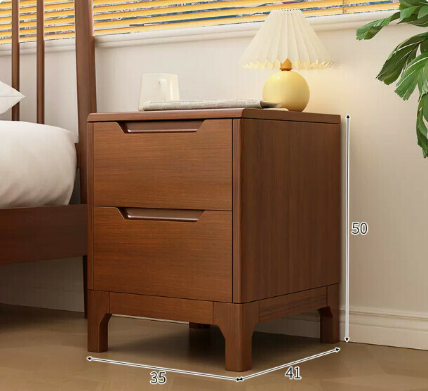 Popular small solid wood bedside table (dark walnut color 35*41*50cm)