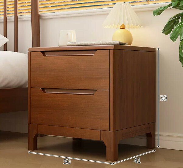 Popular small solid wood bedside table (dark walnut color 50*41*50cm)