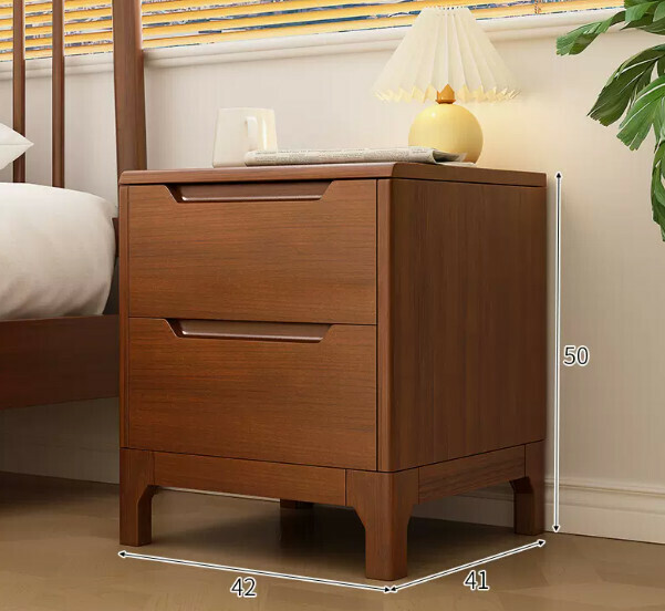 Popular small solid wood bedside table (dark walnut color 42*41*50cm)