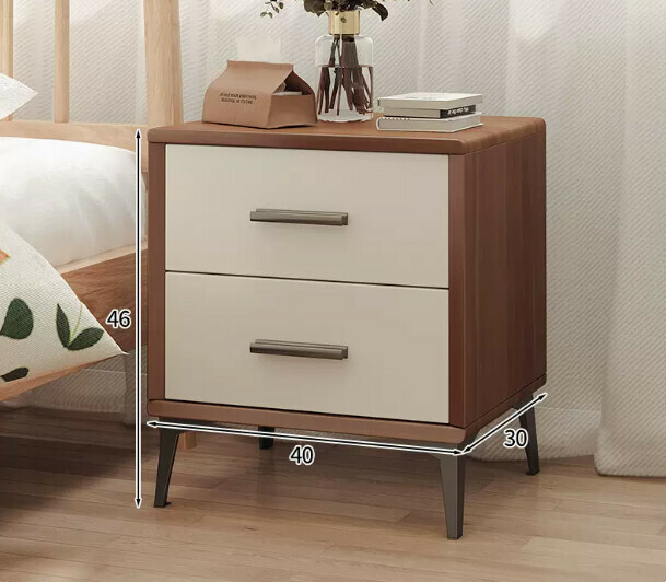 Popular light luxury style simple bedside table complete set (two pieces in combination, 40*30*46cm walnut color + white)