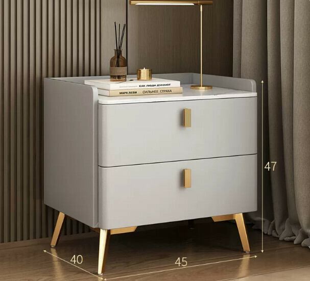 Popular slate bedside table ([Stone countertop★baking paint process] light gray 45cm)