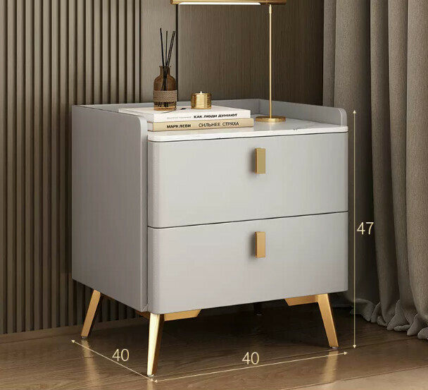 Popular slate bedside table ([Stone countertop★baking paint process] light gray 40cm)