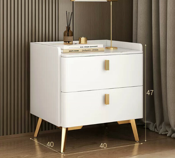 Popular slate bedside table ([Stone countertop★baking paint process] white 40cm)