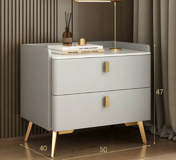 Popular slate bedside table ([Stone countertop★baking paint process] light gray 50cm)