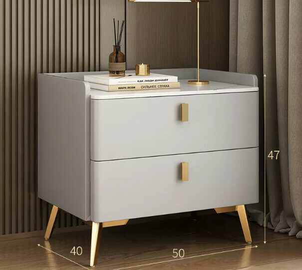 Popular rock slab bedside table ([Stone slab countertop★Microfiber leather]Light gray 50cm)