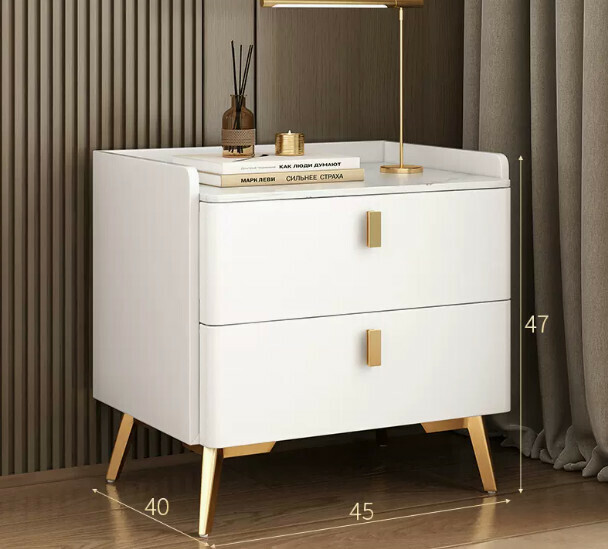 Popular rock slab bedside table ([Stone slab countertop★Microfiber leather] White 45cm)