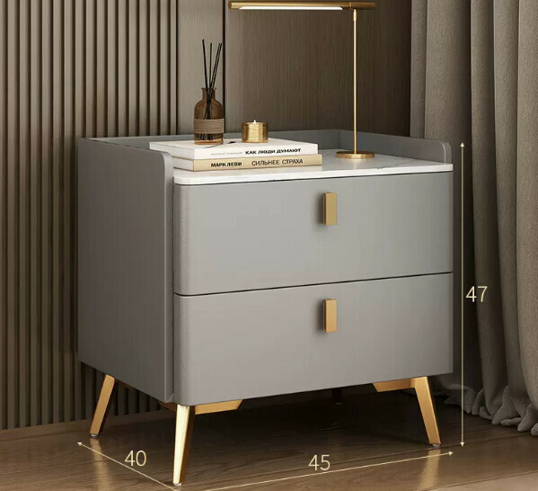 Popular rock slab bedside table ([Stone slab countertop★Microfiber leather] medium gray 45cm)