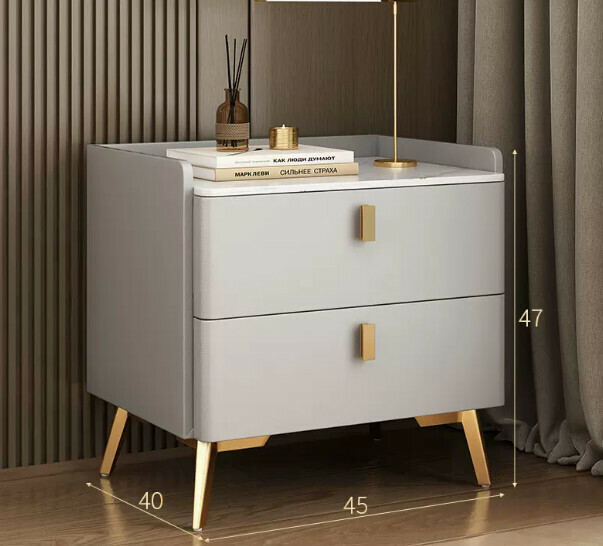 Popular rock slab bedside table ([Stone slab countertop★Microfiber leather]Light gray 45cm)
