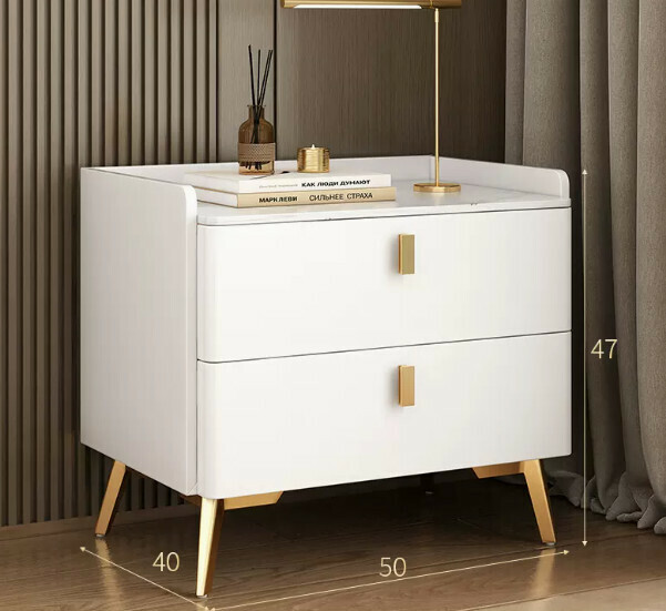 Popular rock slab bedside table ([Stone slab countertop★Microfiber leather] White 50cm)