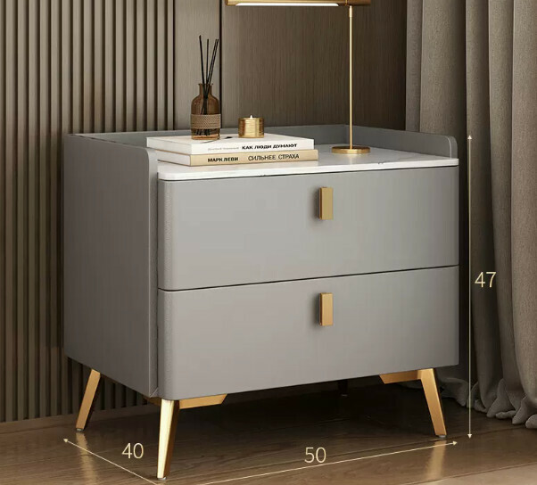 Popular rock slab bedside table ([Stone slab countertop★Microfiber leather] medium gray 50cm)