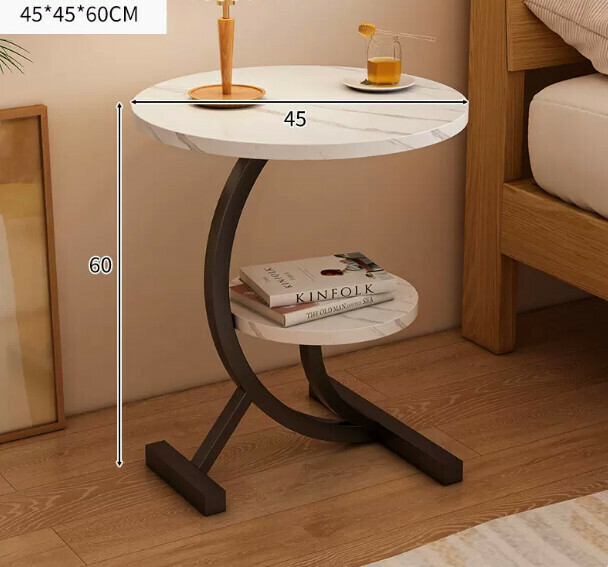 Popular creative bedside table movable (white stone pattern + black frame 45*45*60cm)