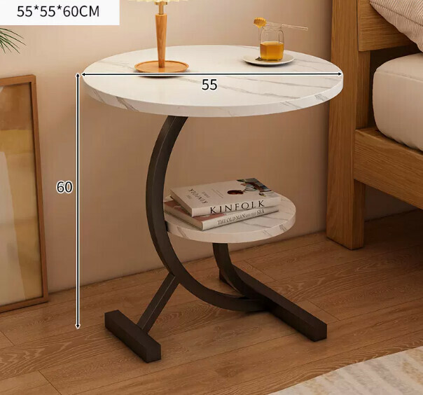 Popular creative bedside table movable (white stone pattern + black frame 55*55*60cm)