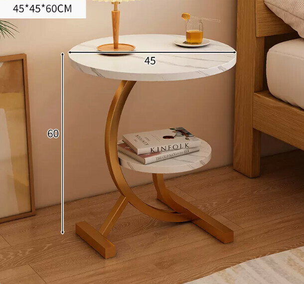 Popular creative bedside table movable (white stone pattern + gold frame 45*45*60cm)