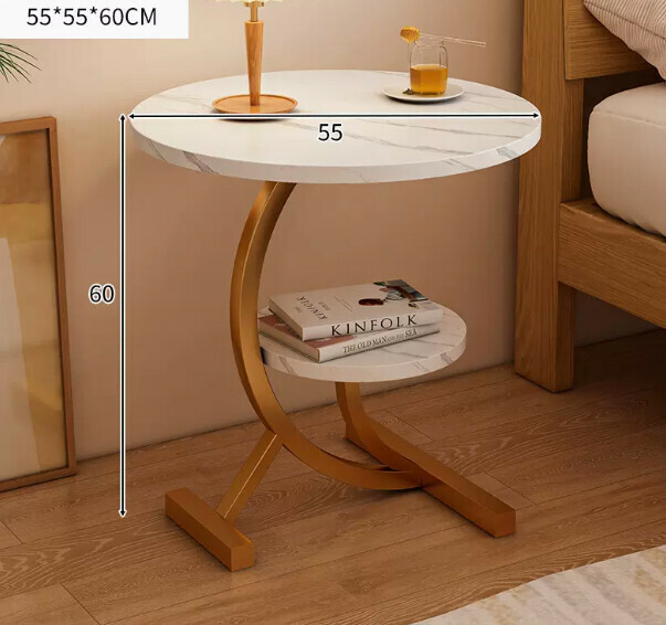 Popular creative bedside table movable (white stone pattern + gold frame 55*55*60cm)