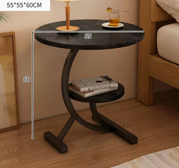 Popular creative bedside table movable (black stone pattern + black frame 55*55*60cm)