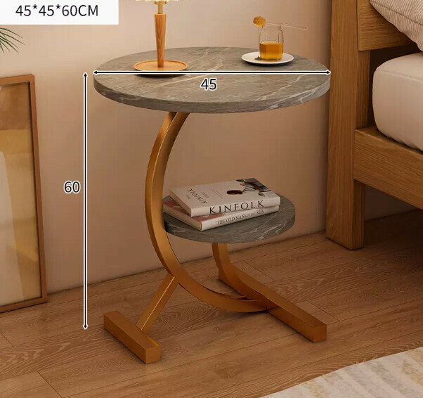 Popular creative bedside table movable (grey stone pattern + gold frame 45*45*60cm)