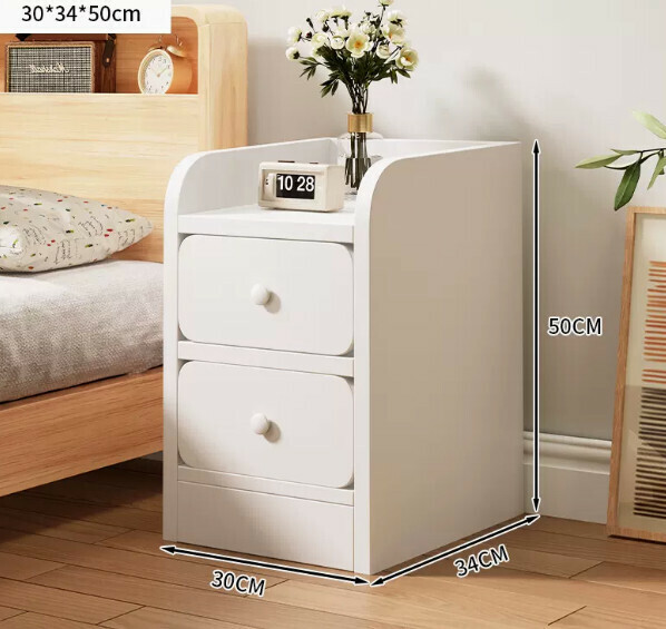 Popular bedside table for extremely narrow bedrooms ([Ultra Narrow Double Drawer] Warm White 30*34*50cm)