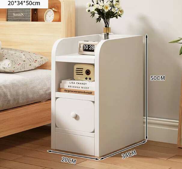 Popular style bedside table for extremely narrow bedrooms ([Ultra Narrow Single Style] Warm White 20*34*50cm)