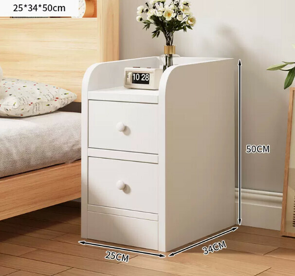Popular bedside table for extremely narrow bedrooms ([Ultra Narrow Double Drawer] Warm White 25*34*50cm)