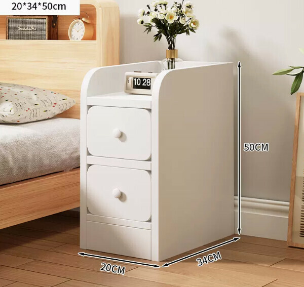 Popular bedside table for extremely narrow bedrooms ([Ultra Narrow Double Drawer] Warm White 20*34*50cm)
