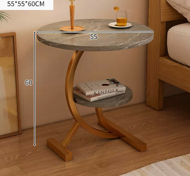 Popular creative bedside table movable (grey stone pattern + gold frame 55*55*60cm)
