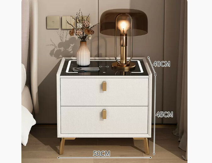 Hot-selling smart bedside table with light luxury and high-end feel ([intelligent solid wood model] [all solid wood cabinet + three-color lamp + wireless charging + microfiber leather] warm white 50*40*45cm)