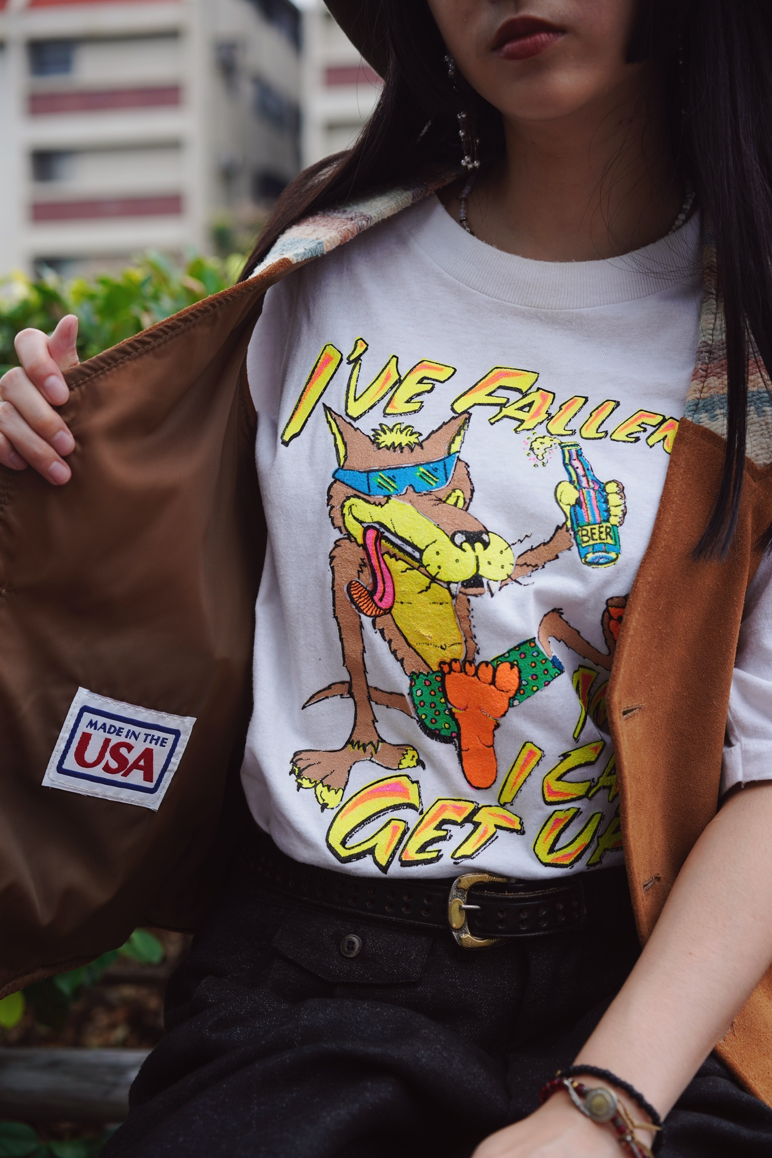 90s Vintage “ Fallen wolf ” T-shirt  / 美國製喝醉野狼古著短踢