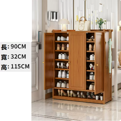 Hot-recommended shoe cabinet with brown three doors and 8 layers [solid door] [32CM deeper for easy shoe changing]