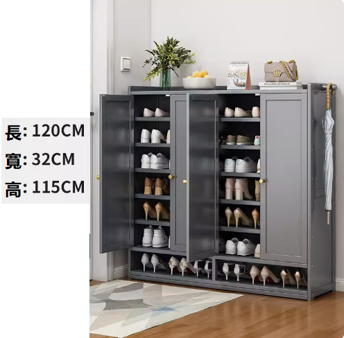 Hot Shoe Cabinet Gray Four Doors 8 Layers [Solid Door] [32CM Deeper for Convenient Shoe Changing]