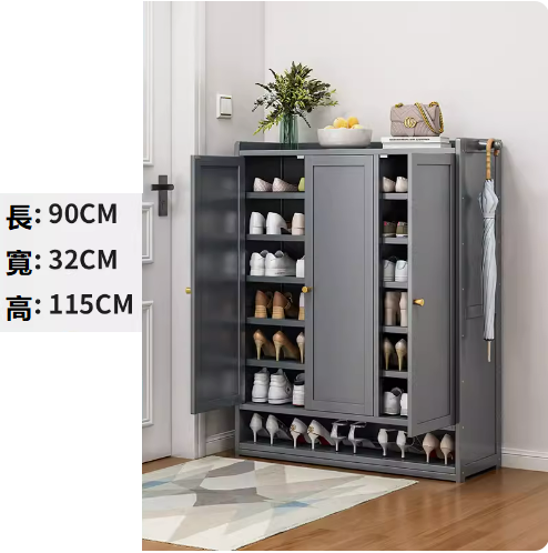 Hot-recommended shoe cabinet with gray three doors and 8 layers [solid door] [32CM deeper for easy shoe changing]