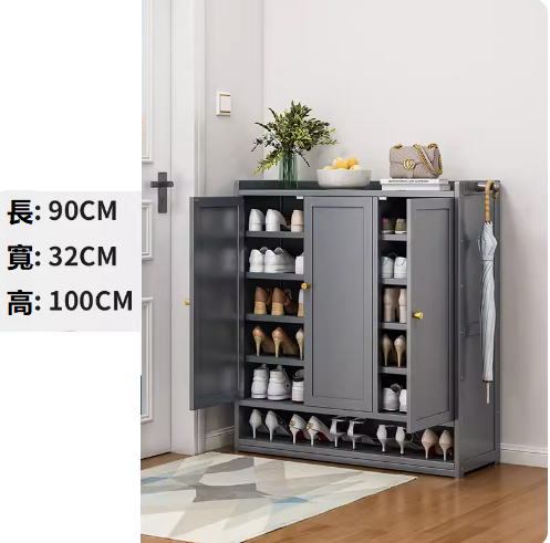 Hot Shoe Cabinet Gray Three Doors 7 Layers [Solid Door] [32CM Deeper for Convenient Shoe Changing]