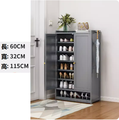 Hot Shoe Cabinet Gray Double Door 8-Layer [Solid Door] [32CM Deeper for Convenient Shoe Changing]